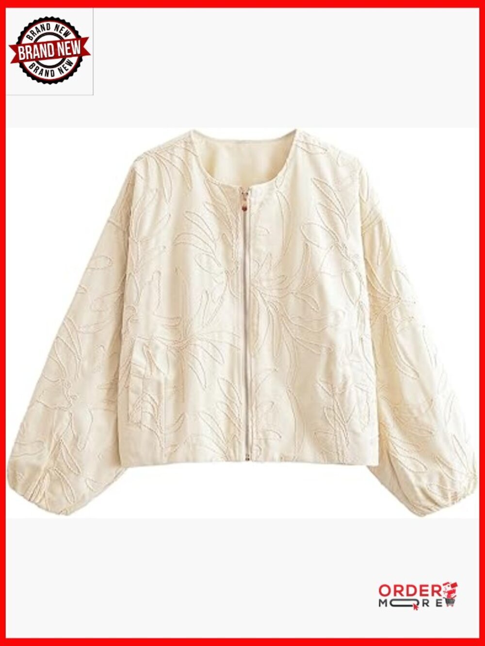 Embroidered Bomber Jacket Casual Zip Up Cropped Floral Pattern Outwear